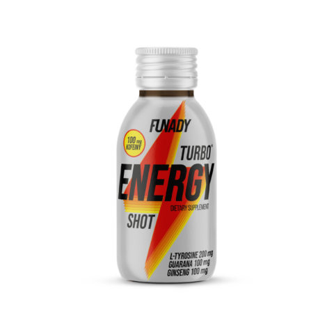 Funady Turbo Energy Shot – dietary supplement with caffeine, guarana, ginseng, and L-tyrosine to support energy and focus.