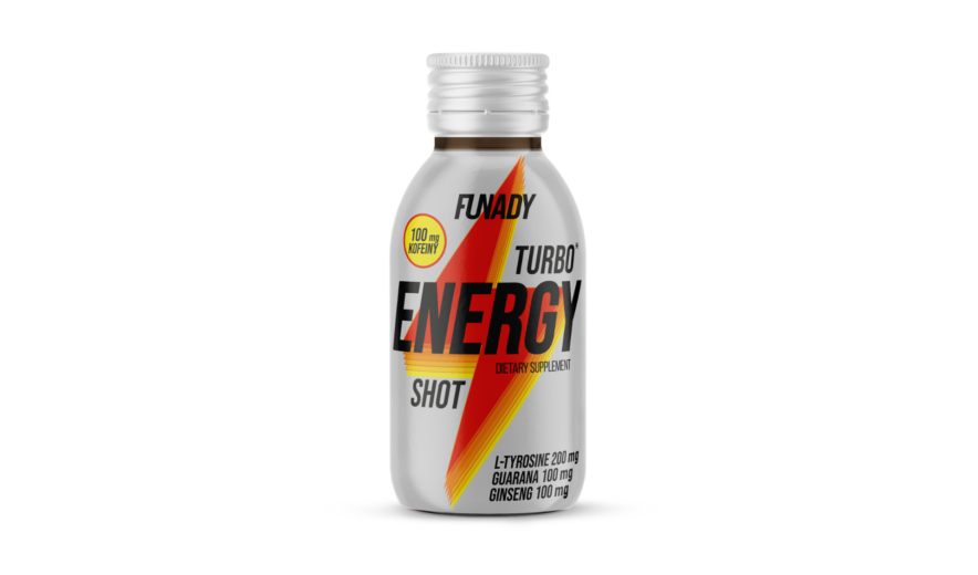Funady Turbo Energy Shot – dietary supplement with caffeine, guarana, ginseng, and L-tyrosine to support energy and focus.