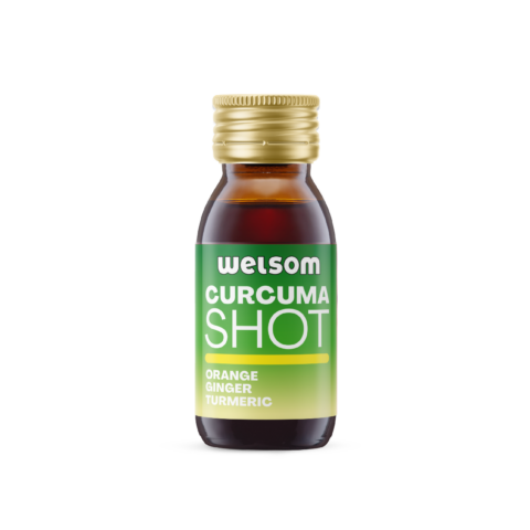 Welsom Curcuma Shot – natural turmeric, ginger and orange shot supporting immunity and digestion.