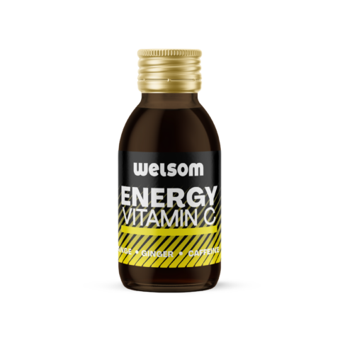 Welsom Energy Shot with Vitamin C - energizing shot with ginger, orange and caffeine for natural stimulation and immunity support.