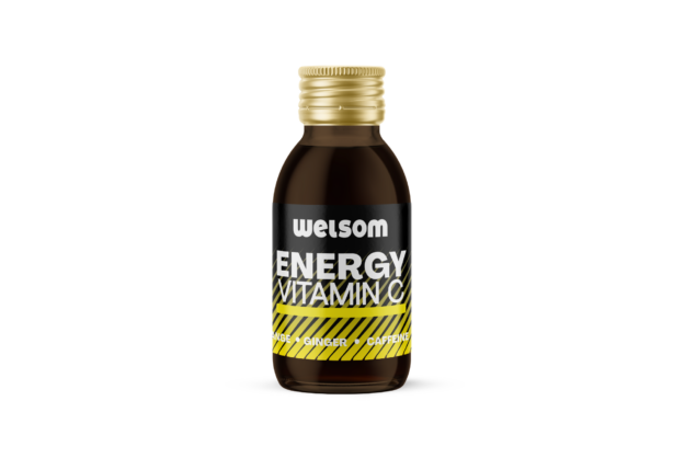 Welsom Energy Shot with Vitamin C - energizing shot with ginger, orange and caffeine for natural stimulation and immunity support.