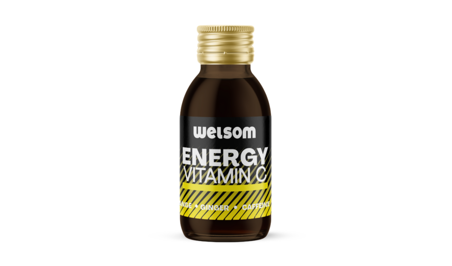 Welsom Energy Shot with Vitamin C - energizing shot with ginger, orange and caffeine for natural stimulation and immunity support.