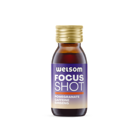 Welsom Focus Shot - concentrated shot with pomegranate, caffeine and ginseng to support focus and mental performance.