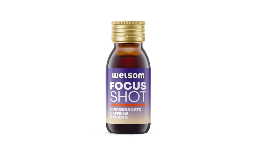 Welsom Focus Shot - concentrated shot with pomegranate, caffeine and ginseng to support focus and mental performance.