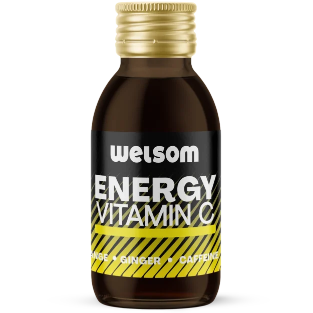 Energy Shot with Vitamin C - energizing shot with ginger, orange and caffeine for natural stimulation and immunity support.
