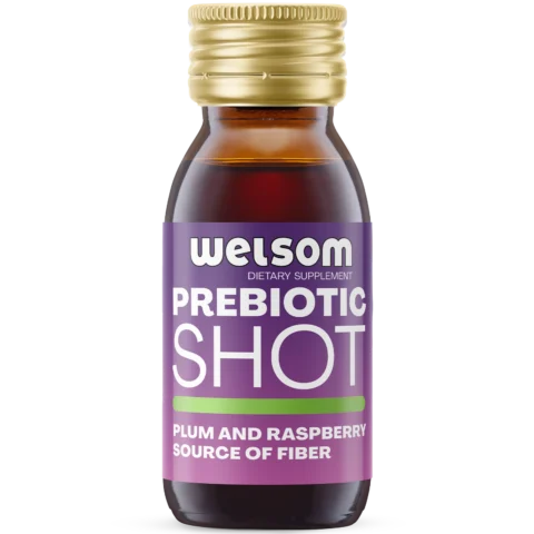 Welsom Prebiotic Shot bottle, 60ml plum and raspberry fibre drink