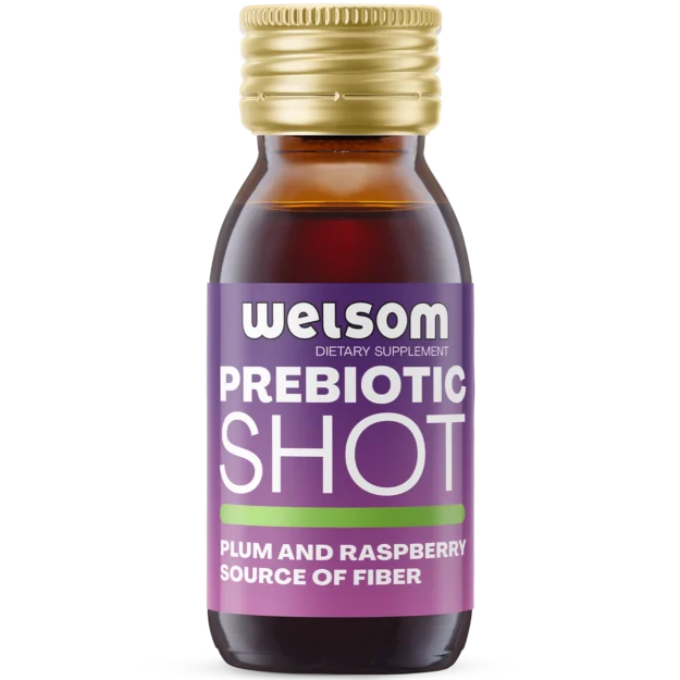 Welsom Prebiotic Shot bottle, 60ml plum and raspberry fibre drink