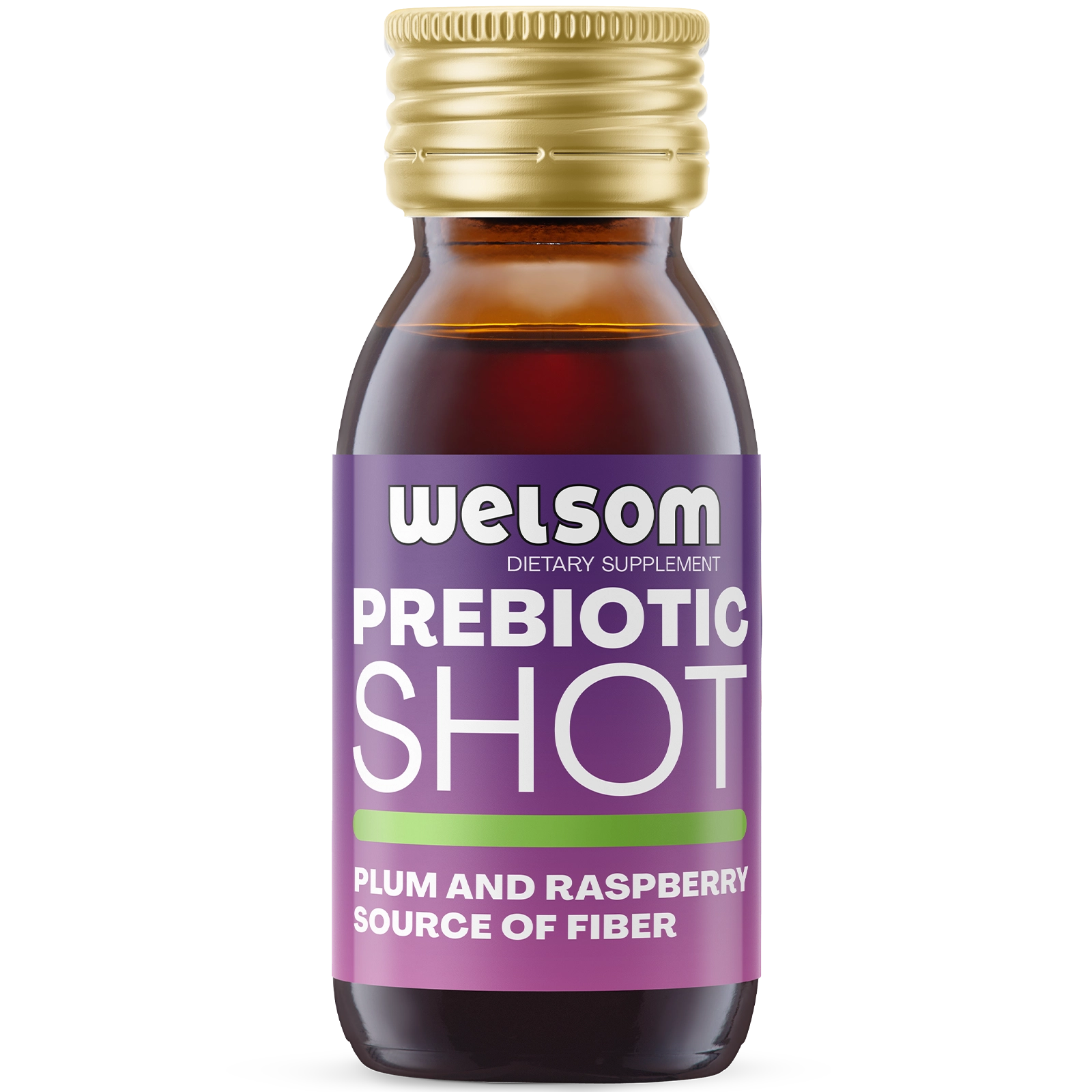 Welsom Prebiotic Shot bottle, 60ml plum and raspberry fibre drink